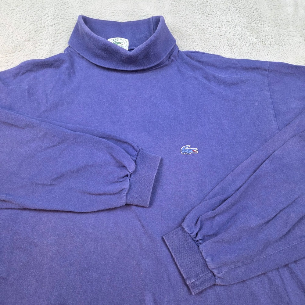 Izod Lacoste Turtleneck Mens L Vintage Cotton Logo Long Sleeve Pullover Purple